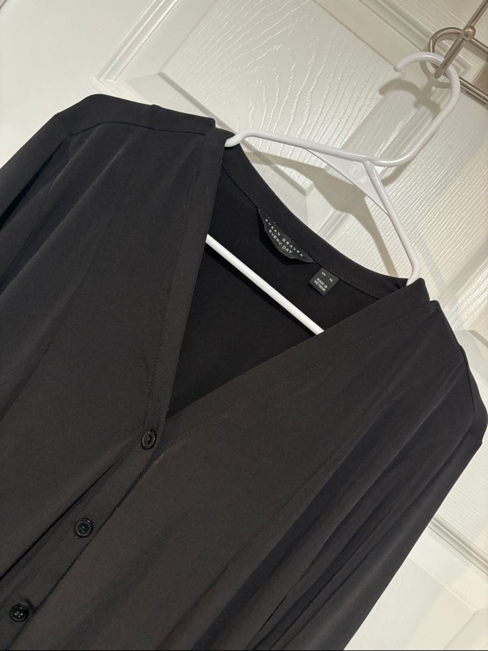 SUSAN GRAVER Everyday Black Liquid Knit Button-Up Cardigan w/Pockets